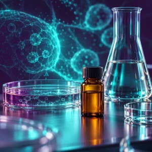 Longevity peptide research vial with cell-culture glassware